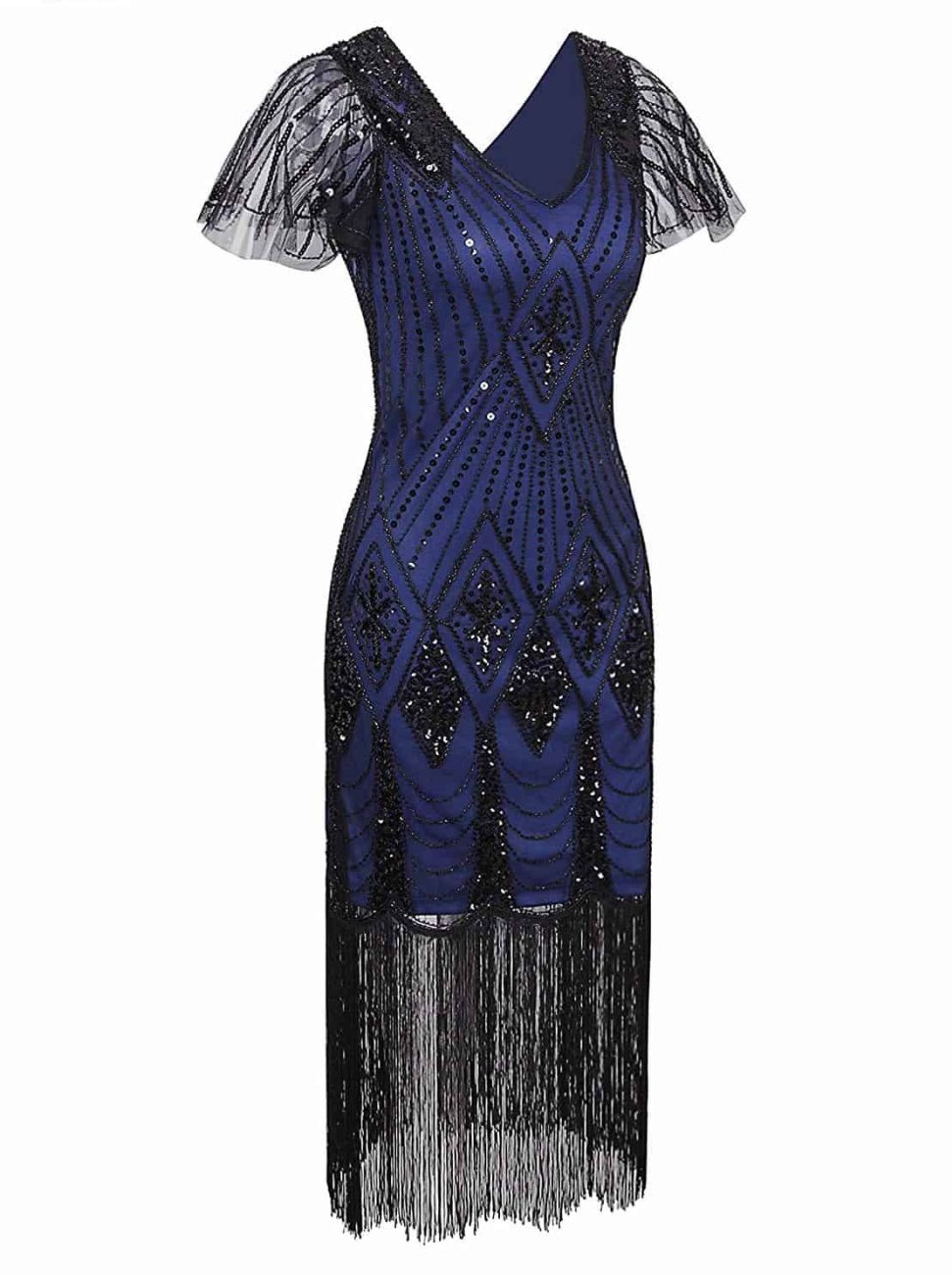 Plus Size Blue Gatsby Dresses with beading