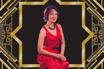 myrtle wilson in a red flapper dress