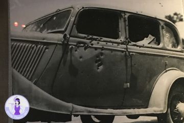 actual photo of bonnie and clyde's car with gun shots