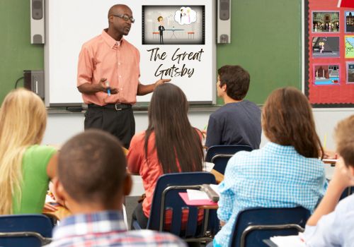 teacher discussing The Great Gatsby with students