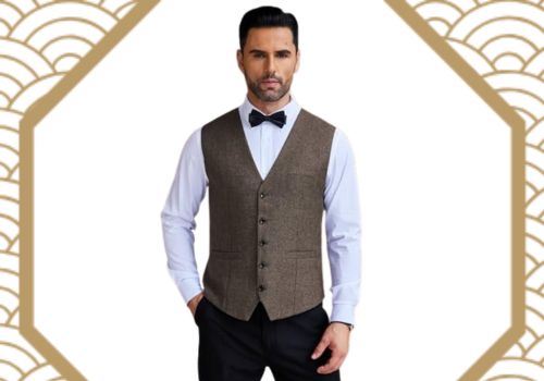Man wearing a 1920s Dress Shirt with vest and bowtie
