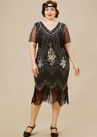 Irregular Fringe Gatsby Plus Dress
