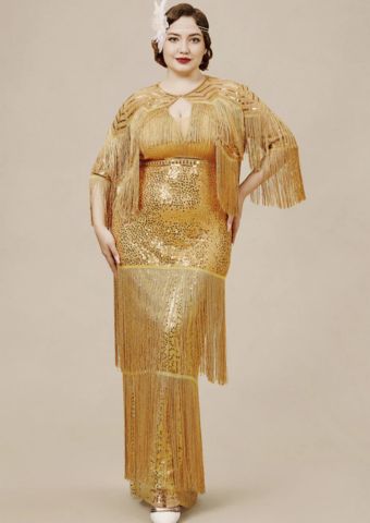 Strap V Neck Sequin Plus Size Dress With Shawl